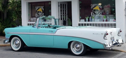 Vintage car in front of Salty Dog Key West